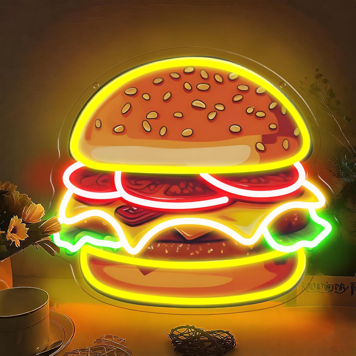 Kitchen Decor Lighting - Enseigne néon LED Burger, Luminaire mural