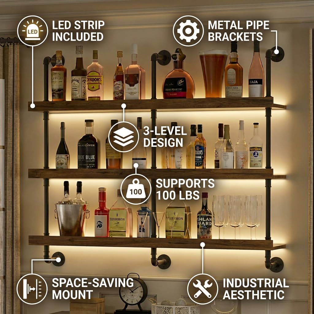Étagère à vin murale avec écla - Kitchen Decor Lighting avis et prix